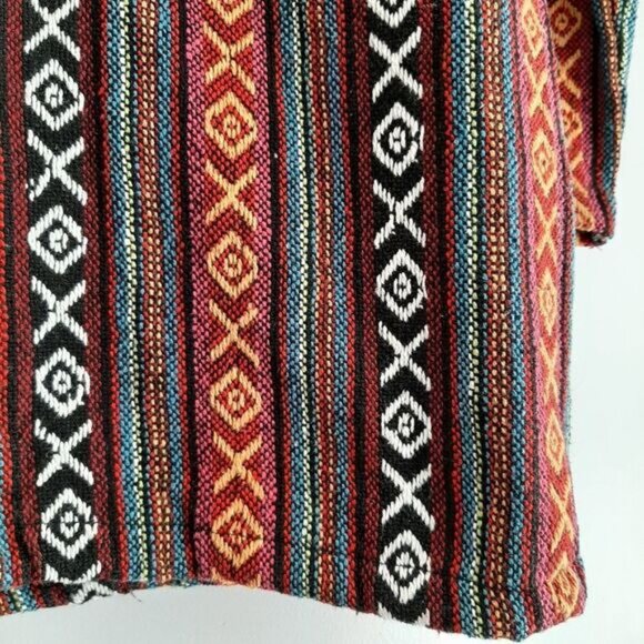 Woven Tribal Boho Full-Zip Hooded Jacket Ethnic Embroidered Fabric Sz L - Picture 6 of 11